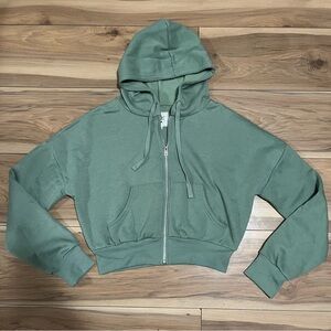 Green Cropped Zip Up Hoodie